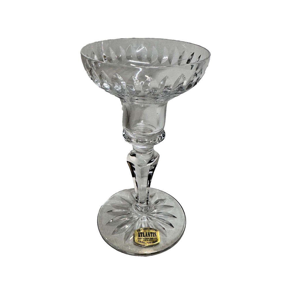 Vintage Atlantis Crisal Portugal Lead Crystal Candle Holder Excellent 5 3/4" H
